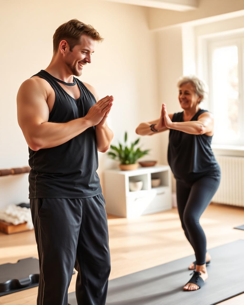 Personal trainer coaching a beginner client through an exercise